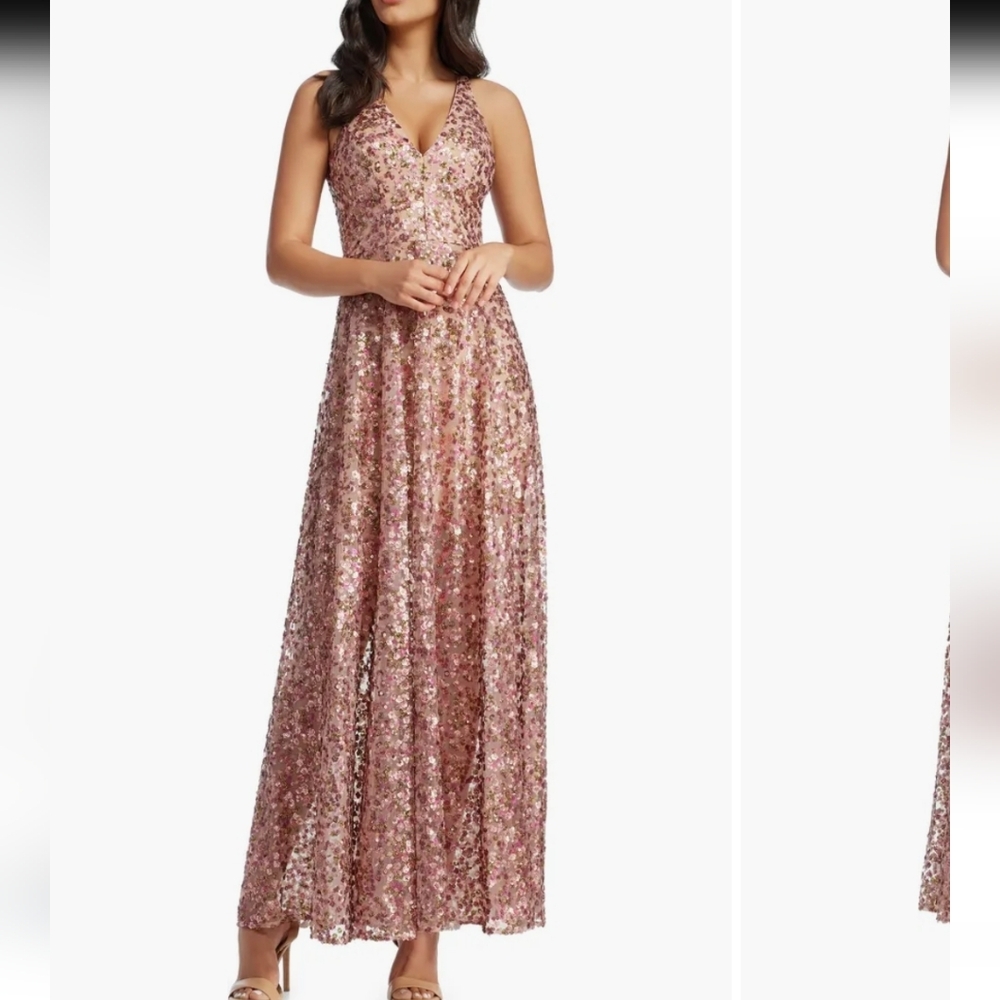 Dress the Population Pink Sequin V-Neck Prom Gown